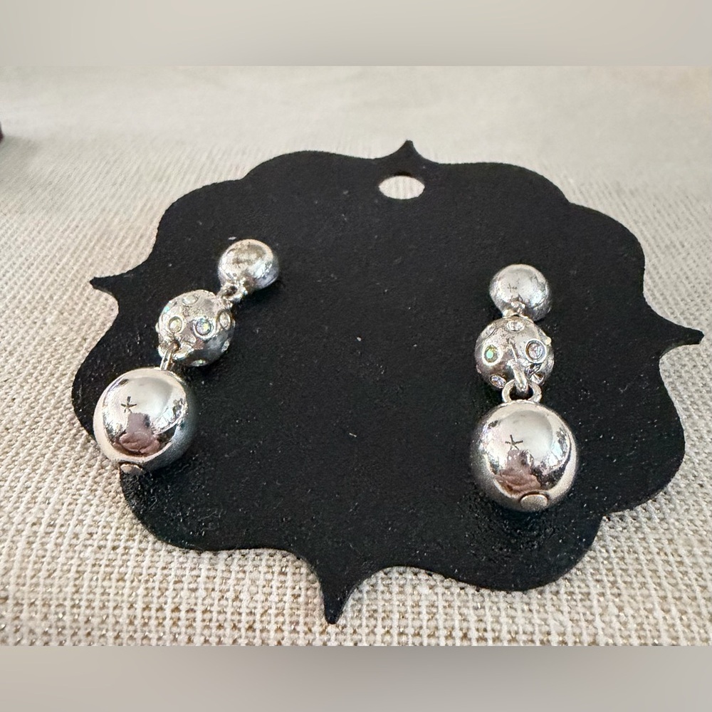 Silver-Tone Drop Earrings with Crystal Accents